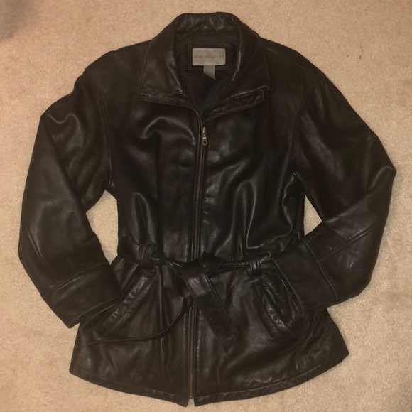 Relativity Vegan Leather Chocolate Brown Full Sip Coat with Waist Tie Size M - Picture 2 of 7